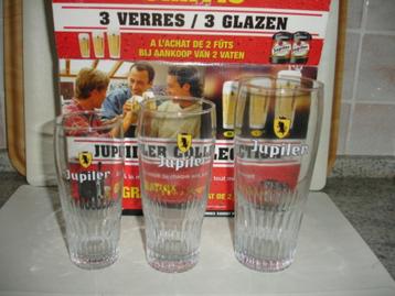 3 bierglazen Jupiler, 25cl, 33cl en 50cl in collectordoosje beschikbaar voor biedingen