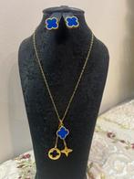 Ketting en bijhorende oorbellen, Handtassen en Accessoires, Kettingen, Blauw, Nieuw, Ophalen of Verzenden, Overige materialen