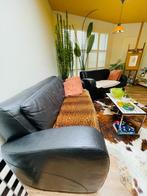 Mooie zwarte lederen salon: 2-zit + 3-zit, Huis en Inrichting, Zetels | Zetels, Ophalen, Gebruikt, Overige maten, 150 tot 200 cm