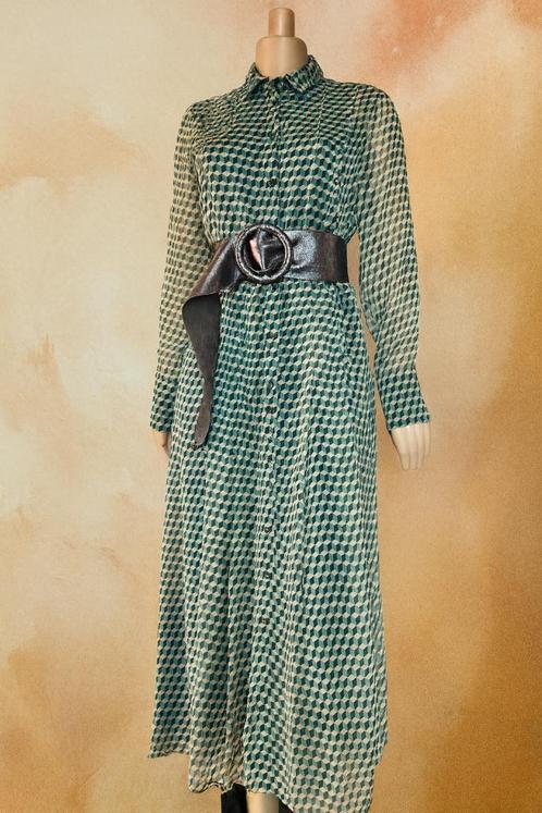 jurk van Marie Méro maat 36 / 38, Kleding | Dames, Jurken, Zo goed als nieuw, Maat 38/40 (M), Groen, Onder de knie, Ophalen of Verzenden