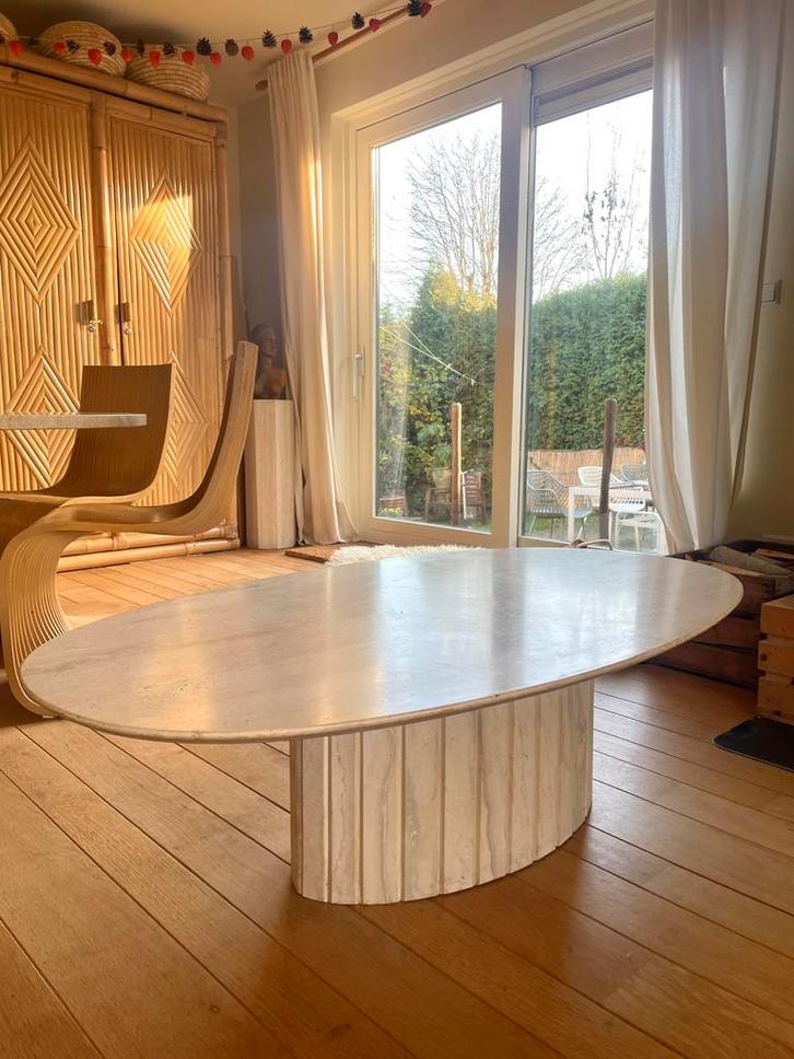 Vintage Travertin Salontafel italiaans Design, Huis en Inrichting, Stoffering | Vloerbedekking, Zo goed als nieuw, Ophalen