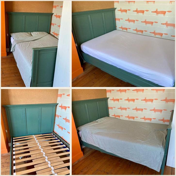 Authentieke twijfelaar incl. lattenbodem en matras, Huis en Inrichting, Slaapkamer | Bedden, Gebruikt, Twijfelaar, Ophalen