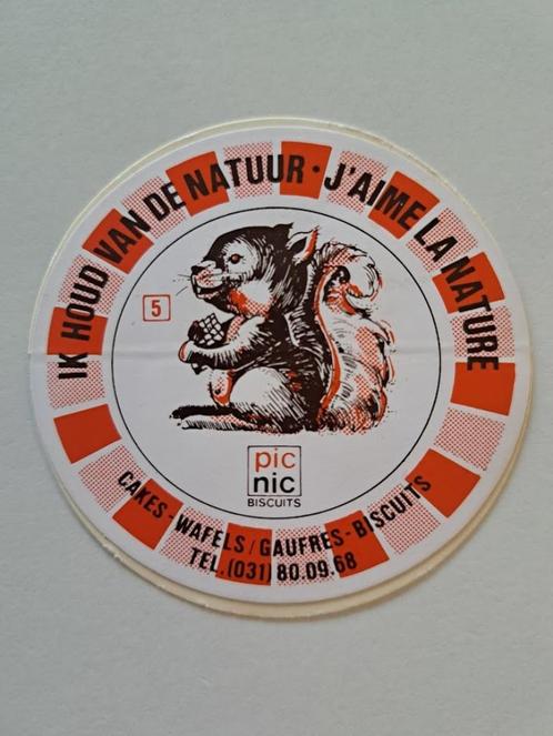 Vintage Sticker - Picnic Biscuits - Ik Houd van de Natuur, Verzamelen, Stickers, Zo goed als nieuw, Merk, Ophalen of Verzenden