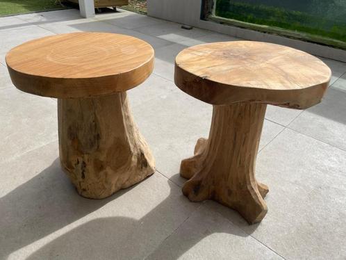 Boomstam Krukken / Bijzettafels - Set van 2, Huis en Inrichting, Stoelen, Zo goed als nieuw, Twee, Hout, Bruin, Ophalen