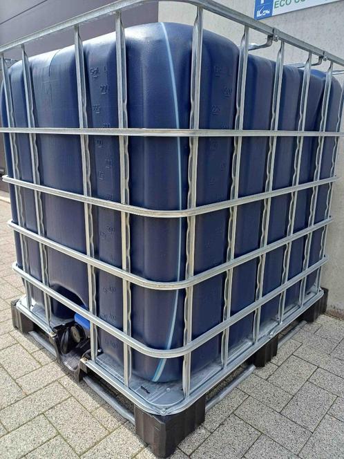 Cuve IBC 1000 litres Bleu avec jaujes occastion rénovée, Jardin & Terrasse, Barils de pluie, Comme neuf, Synthétique, 150 litres ou plus