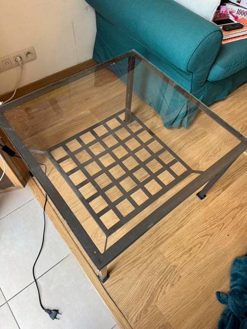 Table basse en verre et fer forgé, Huis en Inrichting, Tafels | Salontafels, Zo goed als nieuw, Minder dan 50 cm, 50 tot 100 cm