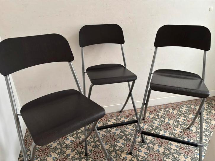 Ikea barkruk / barstoel Franklin 3 stuks, Huis en Inrichting, Barkrukken, Gebruikt, 60 tot 90 cm, Hout, Metaal, 3 krukken, Met voetsteun