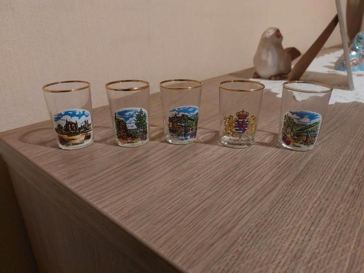 5 Borrelglaasjes / Groothertogdom Luxemburg, Collections, Verres & Petits Verres, Comme neuf, Verres et Verres à shot, Envoi