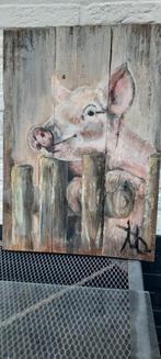 Biggetje schilderij op hout voor Kerst, Antiek en Kunst, Ophalen of Verzenden