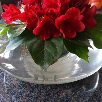 Grote platte, glazen vaas diameter 35 cm. 80ies vintage. beschikbaar voor biedingen