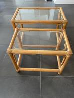 Bamboe bijzettafels met glas (2stuks), Huis en Inrichting, Tafels | Bijzettafels, Gebruikt, 55 tot 75 cm, Glas, Rechthoekig