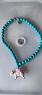 Pirates and ponies halsketting met Schleich varkentje UNIEK, Ophalen of Verzenden, Zo goed als nieuw, Blauw, Met hanger