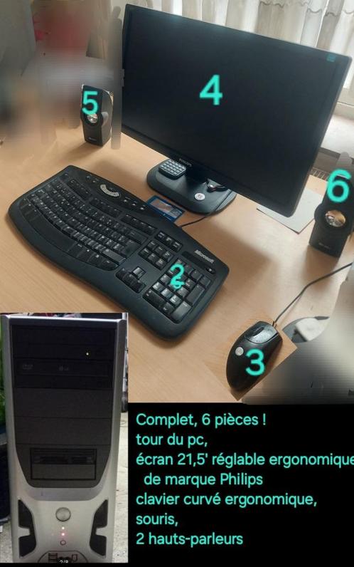 Volledige pc: toren +22' Philips-scherm+toetsenbord+muis+2HT, Computers en Software, Desktop Pc's, Refurbished, 2 tot 3 Ghz, HDD