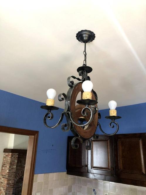 Luster (retro), Huis en Inrichting, Lampen | Kroonluchters, Zo goed als nieuw, Hout, Metaal, Ophalen of Verzenden