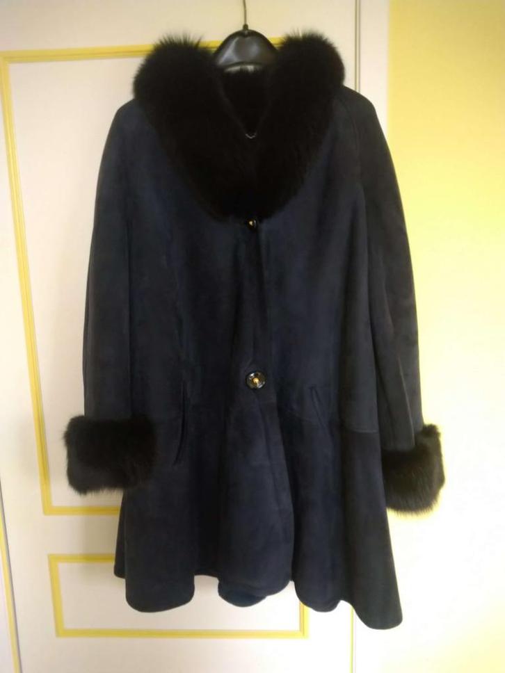 Luxe vintage shearling mantel DIBI, Kleding | Dames, Jassen | Winter, Maat 46/48 (XL) of groter, Blauw, Ophalen of Verzenden