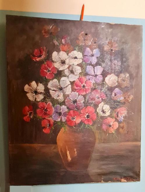 Anemonen oliedoek - Zorgeloze dochter van de wind, Antiek en Kunst, Kunst | Schilderijen | Klassiek, Ophalen of Verzenden
