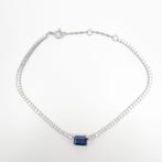 Synthetische saffier in S925 zilveren armband, Overige kleuren, Verzenden, Zo goed als nieuw, Met edelsteen