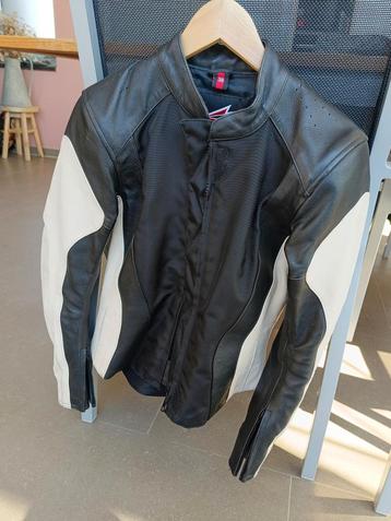 Veste moto dame T38 cuir noir et blanc cassé, excellent état beschikbaar voor biedingen