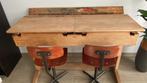 Antieke dubbele schoolbank Dox met pennen- en inktpothouders, Ophalen