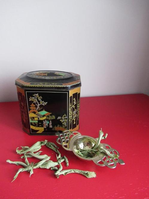 blikken theedoos-Chinees décor-blik-ENGLAND-ANTIEK, Collections, Boîte en métal, Enlèvement ou Envoi