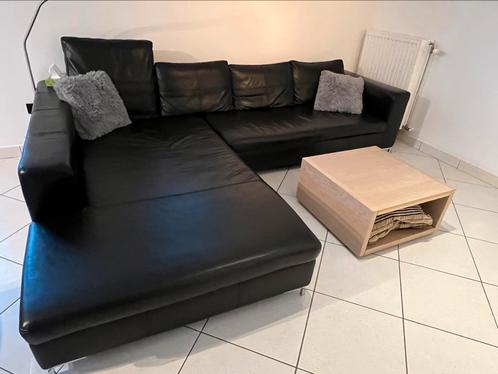 Hoekzetel zwart leder, Maison & Meubles, Canapés | Sofas & Chaises Longues, Utilisé, Quatre personnes ou plus, 300 cm ou plus