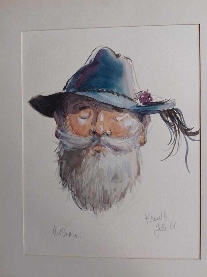 V d Bussche  Aquarel   Portret, Antiek en Kunst, Kunst | Schilderijen | Klassiek, Verzenden