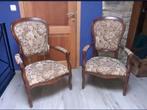 Lot de 2 fauteuils clouté voltaire bois massif tissu, Ophalen of Verzenden