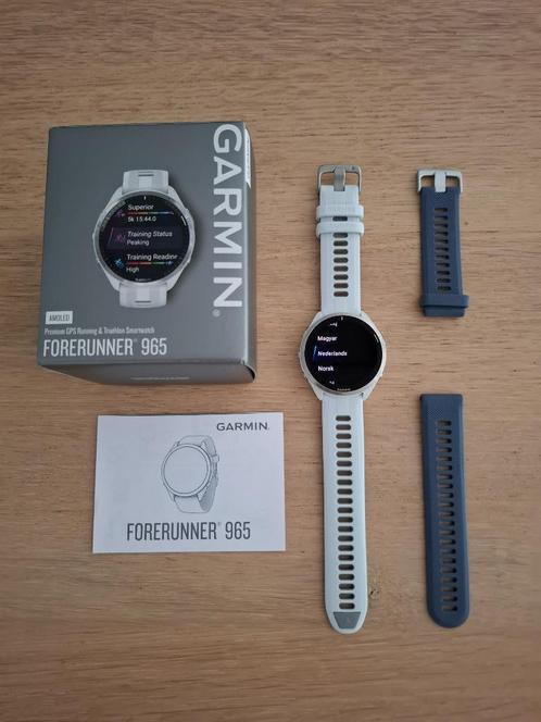 Garmin Forerunner 965 Whitestone, Handtassen en Accessoires, Sporthorloges, Zo goed als nieuw, Afstand, Calorieverbanding, Conditie
