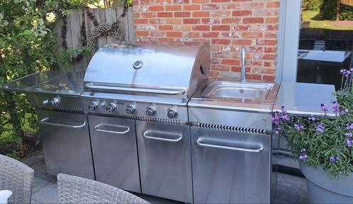 Grote inox buitenkeuken bbq met water kraan en gas fornuis, Tuin en Terras, Buitenkeukens, Gebruikt, Gas, Vrijstaand, Ophalen