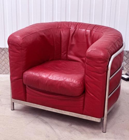 1 ONDA fauteuils van ZANOTTA in ROOD leer, UNIEK STUK!, Huis en Inrichting, Fauteuils, Gebruikt, Leer, Metaal, 75 tot 100 cm, 75 tot 100 cm