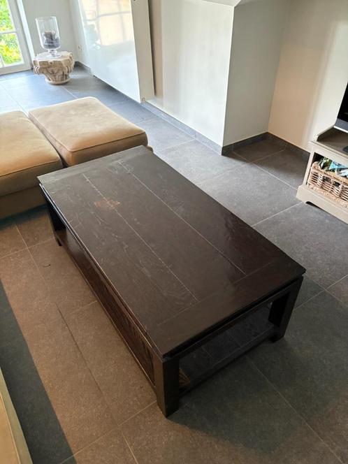 Massieve salontafel – donker hout – 125 x 65 x 45 cm, Huis en Inrichting, Tafels | Salontafels, Gebruikt, Minder dan 50 cm, 50 tot 100 cm