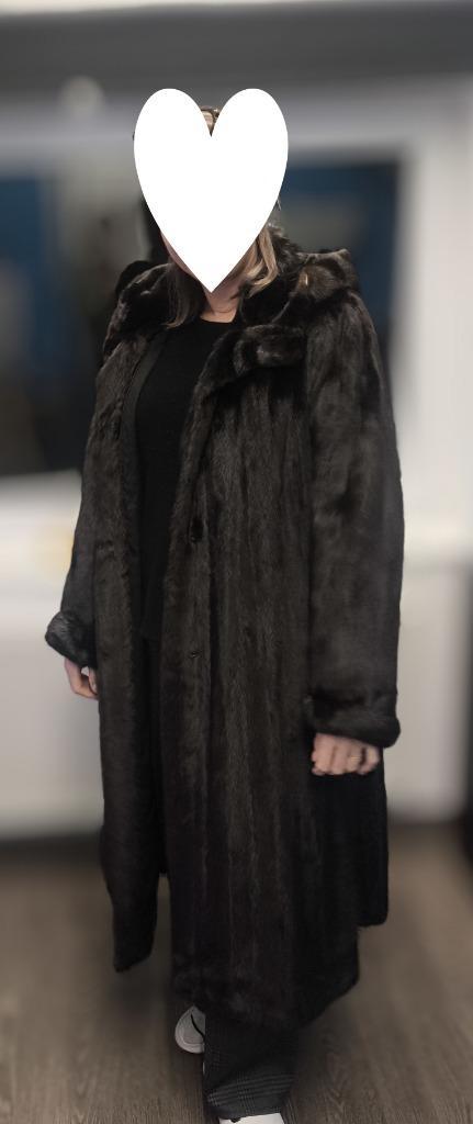 Lange zwarte bontjas van marmot – zeer goede staat, Kleding | Dames, Jassen | Winter, Zo goed als nieuw, Maat 42/44 (L), Zwart