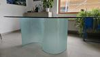 Design glazen eettafel met centrale wavepoot, Huis en Inrichting, Tafels | Eettafels, Ophalen, Modern design, Gebruikt, 100 tot 150 cm