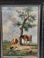 Olie schilderij op doek koeien en kippen, Ophalen of Verzenden