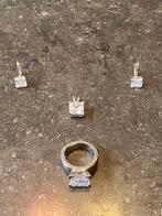 Juwelenset zilver ring hanger oorbellen met vierkant zirkoon, Ophalen of Verzenden, Nieuw, Zilver
