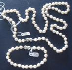 Collier + Bracelet NEUF perles culture fermoir argent/zircon, Avec pierre précieuse, Enlèvement ou Envoi, Blanc, Neuf