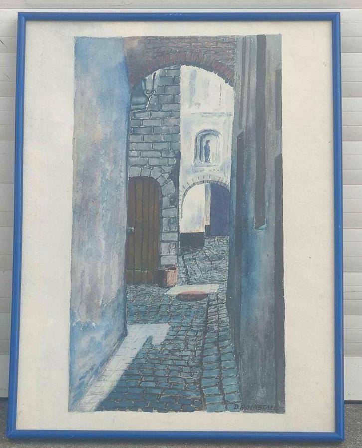 Aquarelle ruelle signe d bockstael, Antiek en Kunst, Kunst | Schilderijen | Klassiek, Ophalen of Verzenden