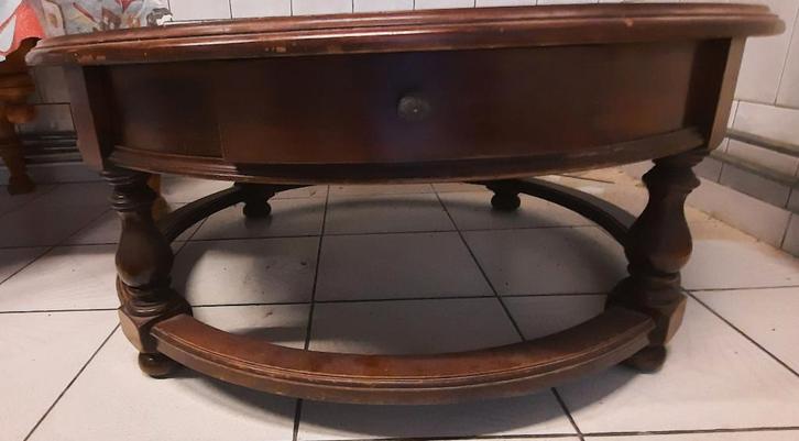 Massief houten ronde tafel met lade, Huis en Inrichting, Tafels | Eettafels, Ophalen