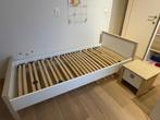 Klassiek bed (wit met beuk) met lattenbodem, Huis en Inrichting, Slaapkamer | Bedden, Ophalen, 90 cm, Wit, Zo goed als nieuw