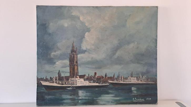 Schilderij Prunières Antwerpen Kathedraal, Antiek en Kunst, Kunst | Schilderijen | Klassiek, Ophalen of Verzenden