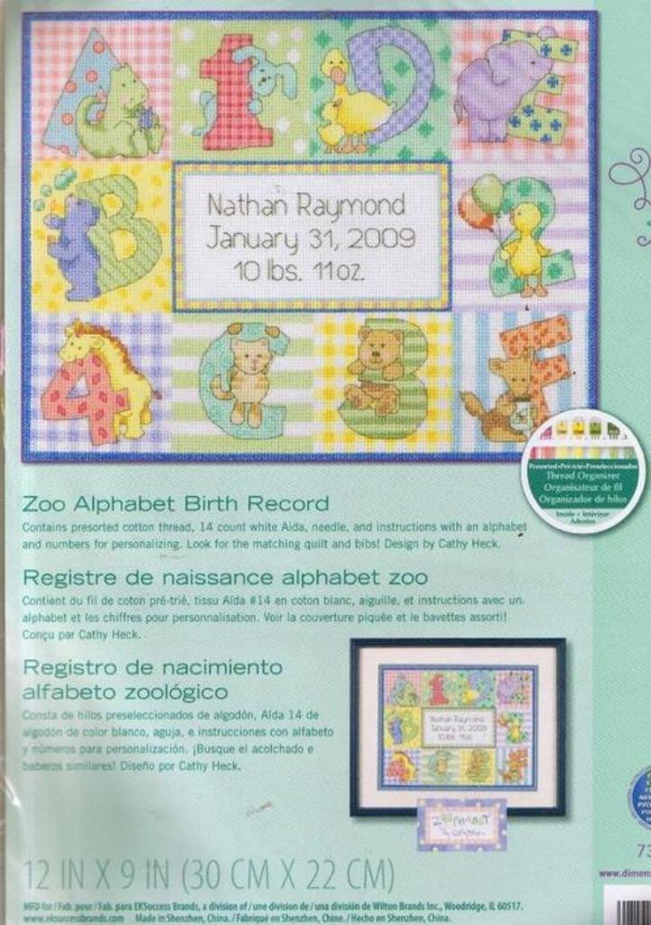 Geboorte Pakket Zoo Alphabet van Dimensions, Hobby en Vrije tijd, Borduren en Borduurmachines, Nieuw, Borduurpakket, Verzenden