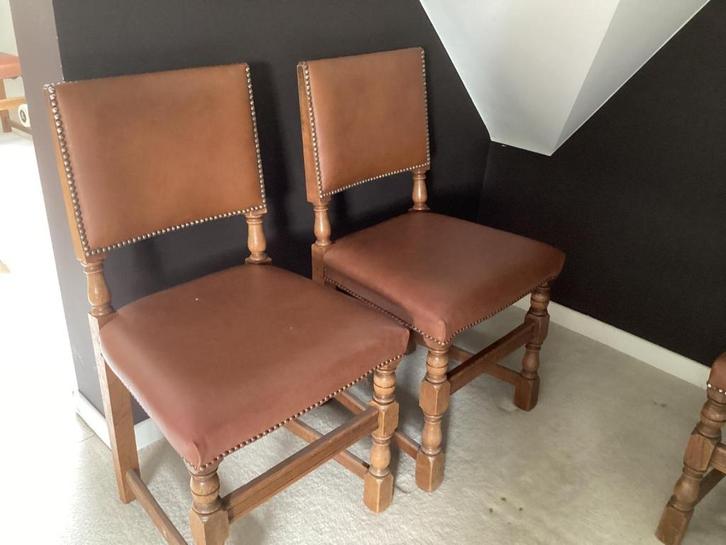 6 chaises chêne et cuir brun, Huis en Inrichting, Stoelen, Zo goed als nieuw, Vijf, Zes of meer stoelen, Hout, Leer, Bruin, Ophalen