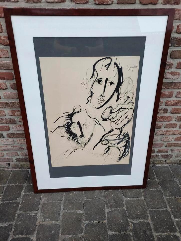 84x118cm - Origineel groot LAVIS werk - Roger Somville, Antiek en Kunst, Kunst | Schilderijen | Klassiek, Ophalen of Verzenden