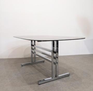 Grande table en verre fumé  chrome  années 70, Enlèvement