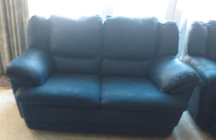 Donkerblauwe zetel 2-pers., Huis en Inrichting, Zetels | Zetels, Gebruikt, Rechte bank, Tweepersoons, 150 tot 200 cm, Stof, Ophalen