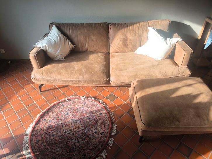 Lederen zetels met poef, Huis en Inrichting, Zetels | Zetels en Chaises Longues, Gebruikt, Ophalen