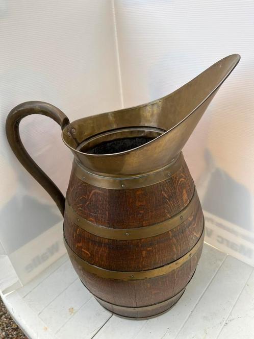 Grote houten schenkkan met koperen banden, Antiek en Kunst, Antiek | Brons en Koper, Koper, Ophalen