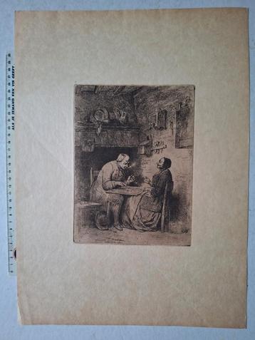 Ets Ferdinand De Braekeleer "Het damspel" uit 1862 beschikbaar voor biedingen
