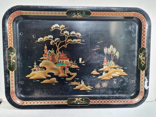Gelakt metalen dienblad Worcester UK vintage Japanized, Huis en Inrichting, Woonaccessoires | Dienbladen, Gebruikt, Metaal, Rechthoekig