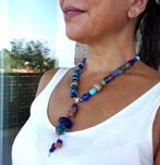 Collier femme en céramique, belles perles africaines bleues, Bleu, Avec pendentif, Enlèvement ou Envoi, Neuf